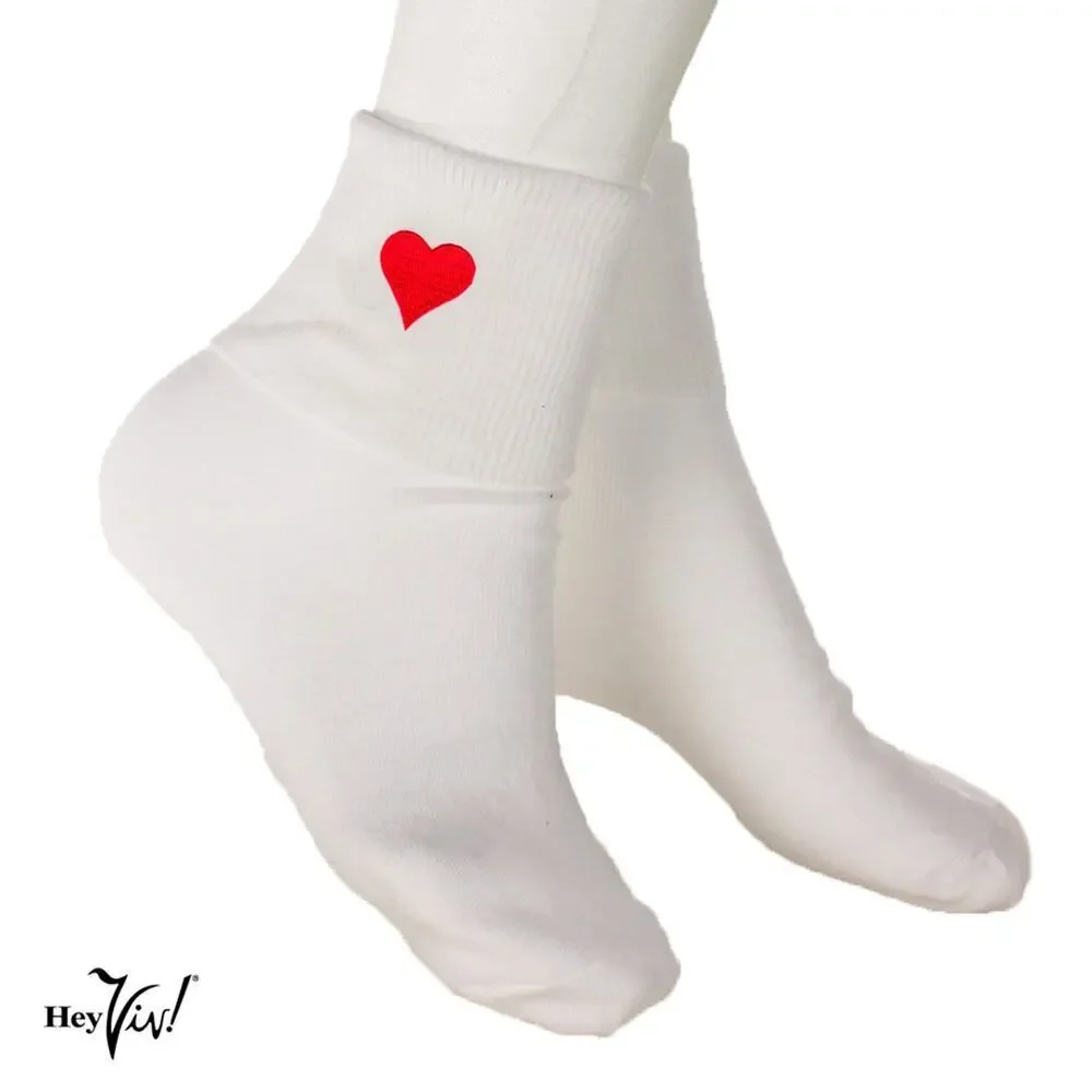 Red Heart Bobby Socks Womens 9-11 Novelty Socks w Embroidered Appliques -Hey Viv